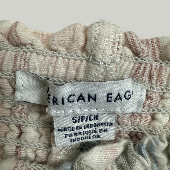 American Eagle Top Women Size Small Multicolored Smock Tie Strap Ruffle Hem - Picture 12 of 13
